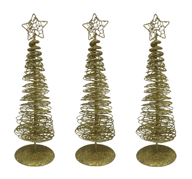3 Piece Gold Glitter Christmas Tree Table Decorations (29 cm Each)