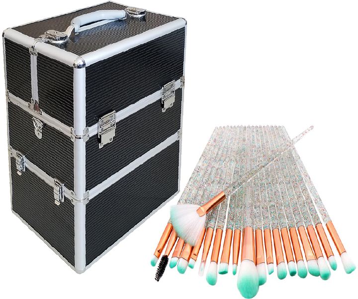 Professional Cosmetic Storage Case &amp; 20 Piece Translucent Makeup Brush - Pink