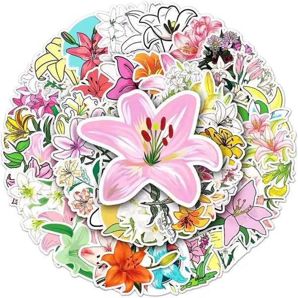 100Pcs Lily Flower Stickers Waterproof Vinyl Decals