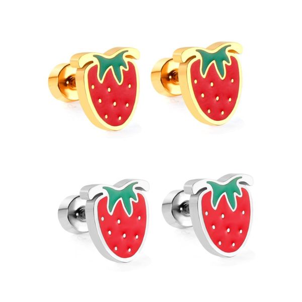 Stainless Steel 2 Pack Strawberry Earrings