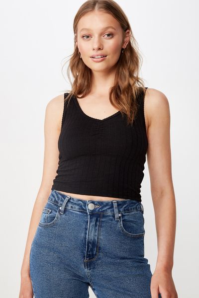 Women's Cotton On The Pointelle Tank Top - Black