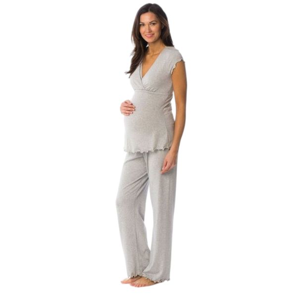 Absolute Maternity Crossover Long Pyjamas - Melange