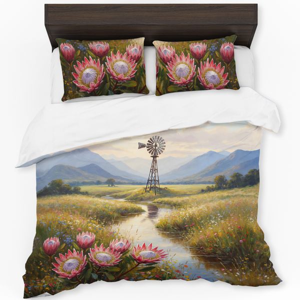 Painted Windmill Protea &amp; Mountains Duvet Cover Set