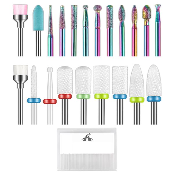 ALANES 21 Piece Nail Drill Bits for Acrylic Gel Nail Tech Manicure Pedicure