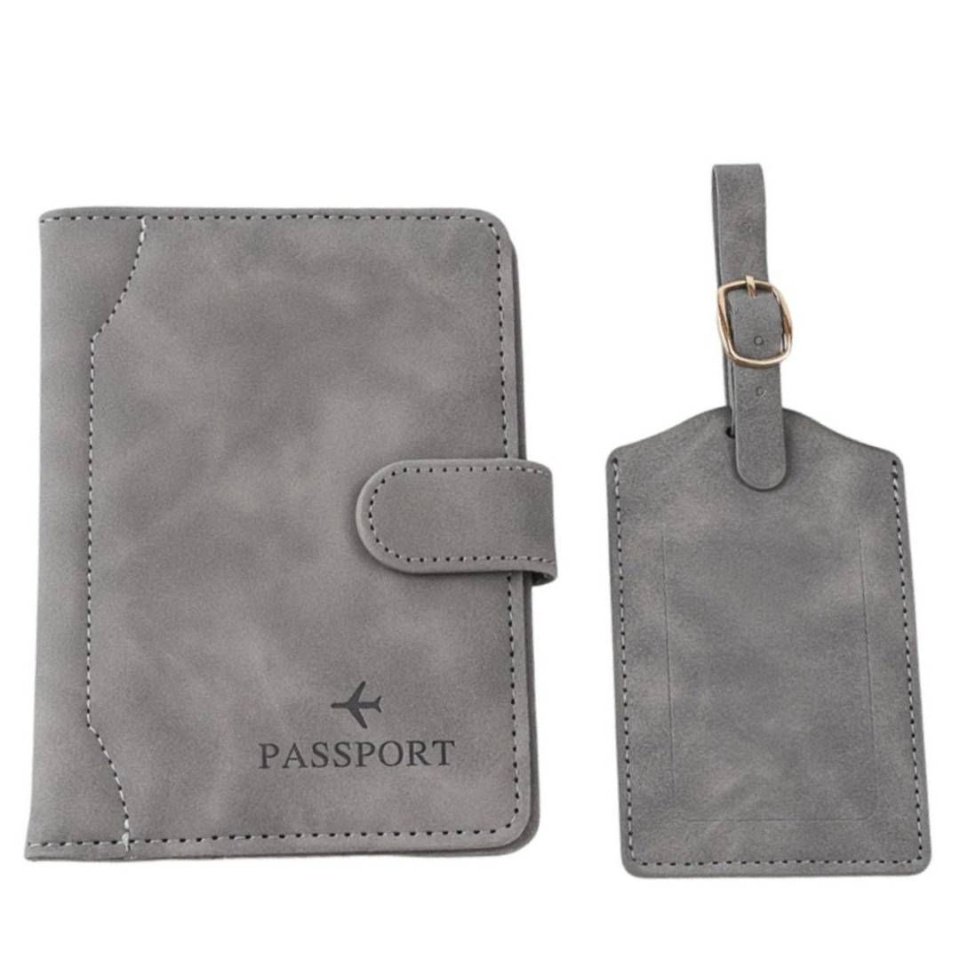 Passport Holder Travel Set with Luggage Tag RFID Block Card Leather Wallet
