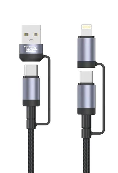 TechZA 4-in-1 Fast Charging Cable 60W USB-A/USB-C to USB-C/Lightning CA28