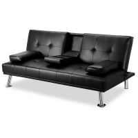Hazlo - Sylvia PU Leather Sleeper Sofa Bed With Cup Holder - Black