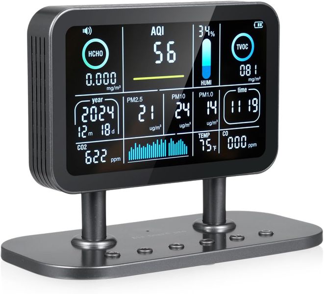 13-in-1 Air Quality Monitor with VOC, AQI, PM2.5, CO, HCHO, WiFi &amp; Alarm