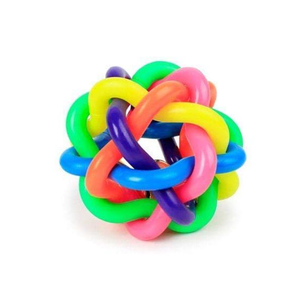 Multi-Coloured Soft Rubber Chew Toy Ball with Bell for Dogs or Cats
