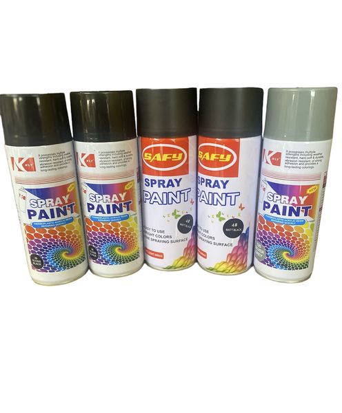 Pack of 5 (2) Matt Black, (2) Black &amp; (1) Silver Spray Paint Cans 400ml