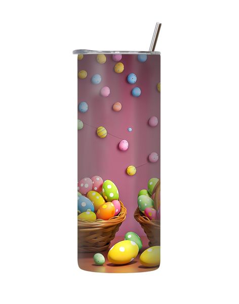 Baskets 20 Oz Tumbler with Lid and Straw Trendy Easter Bunny Egg Graphic181