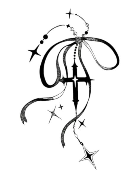 1 Piece - Mystic Cross And Butterfly Temporary Tattoo - Black
