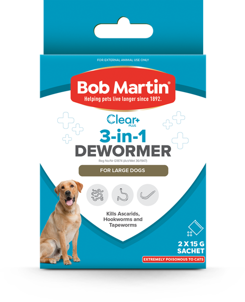 BOB MARTIN Clear+ 3-in-1 Dewormer Powder Large Dogs 2 x 15g