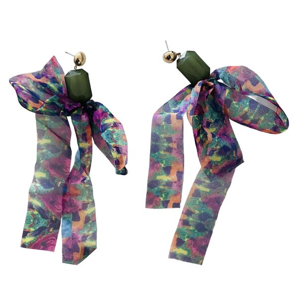 Pretty Jewels Flower Pattern Scarf Charm Drop Earrings