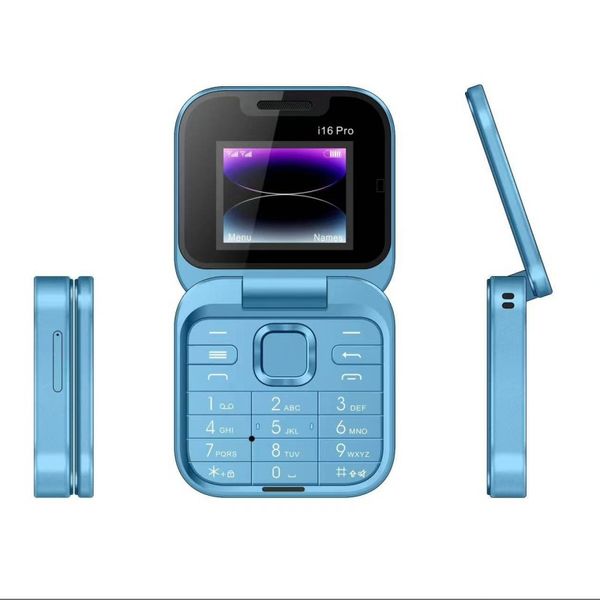 i16 PRO Mini Flip Mobile Phone, Lightweight and Portable-Blue