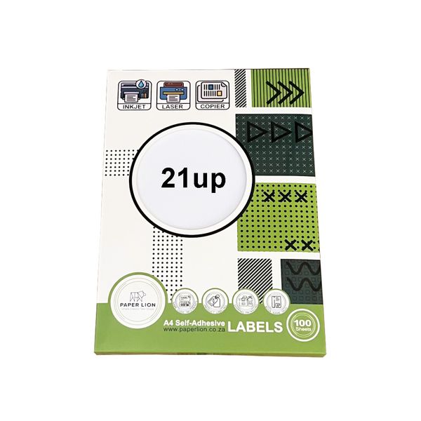 Paper Lion 21 Up A4 Self-Adhesive Labels 100 Sheets 1 Pack