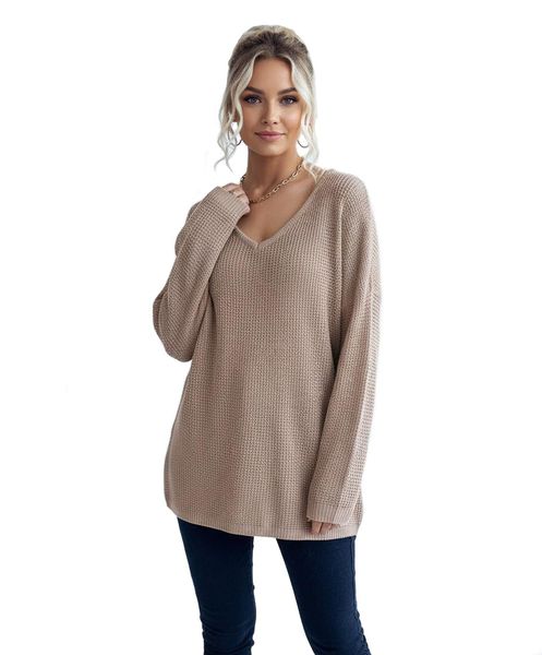 Women's Oversize Knit Pullover V Neck Off-Shoulder Loose Chunky Sweater