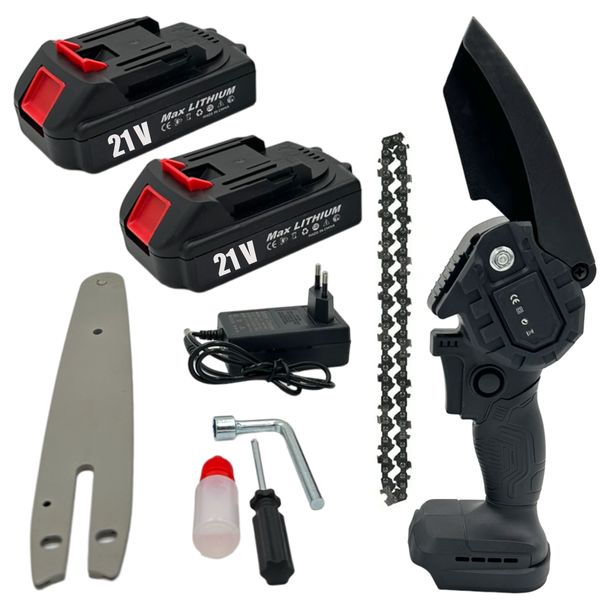 21V Cordless Handheld Chain Saw With 2 Lithium Battery Pack &amp; Gloves