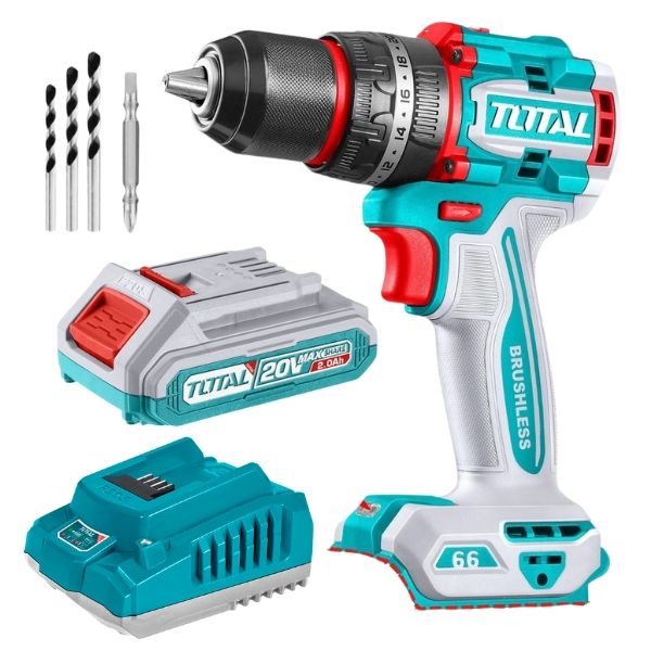 Total Tools - Compact Brushless Cordless Drill with 2Ah Battery &amp; Charger