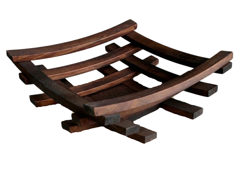 Modern Geometric Ash Wooden Fruit Bowl Decorative Centerpiece - 33cm x 33cm