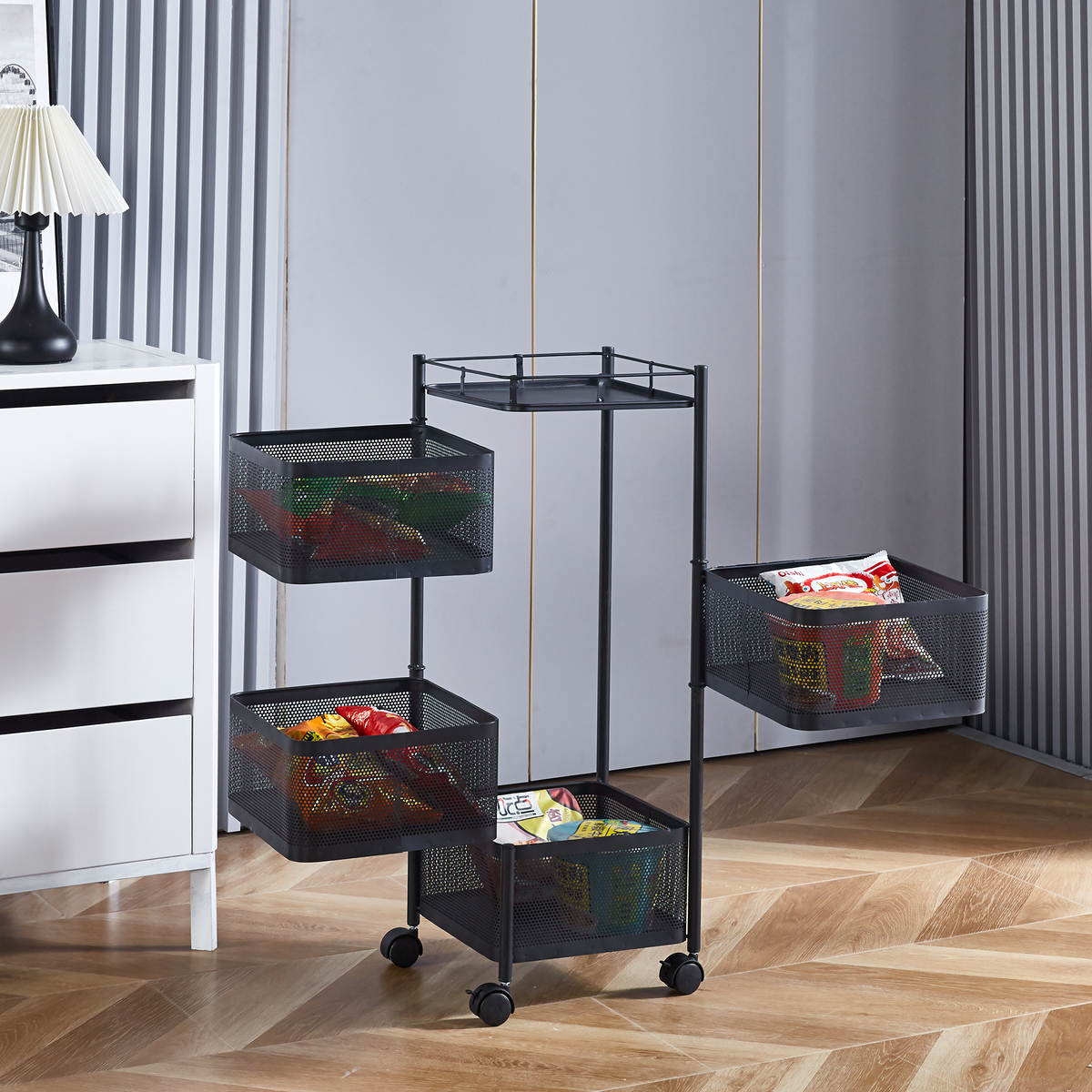4-Tier Rotating Kitchen Storage Rack Fruit Basket Kitchen Shelf