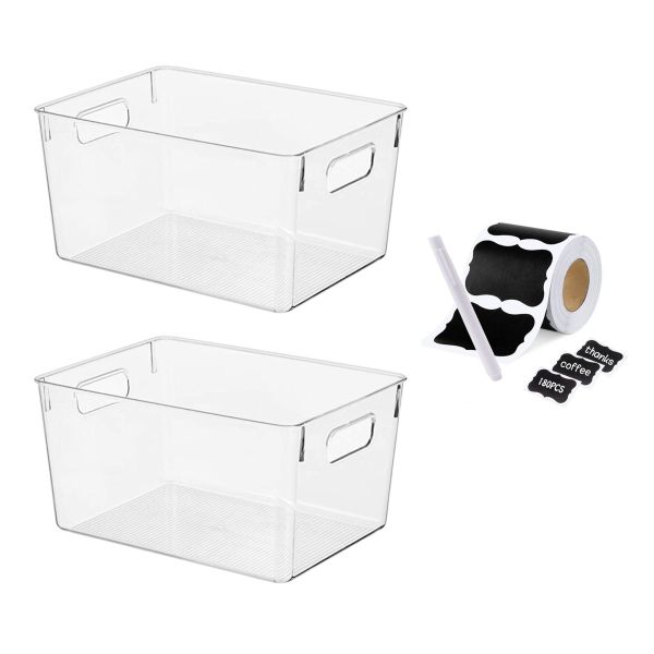 Plastic Storage Containers With Reusable Chalk Labels - Set of 2