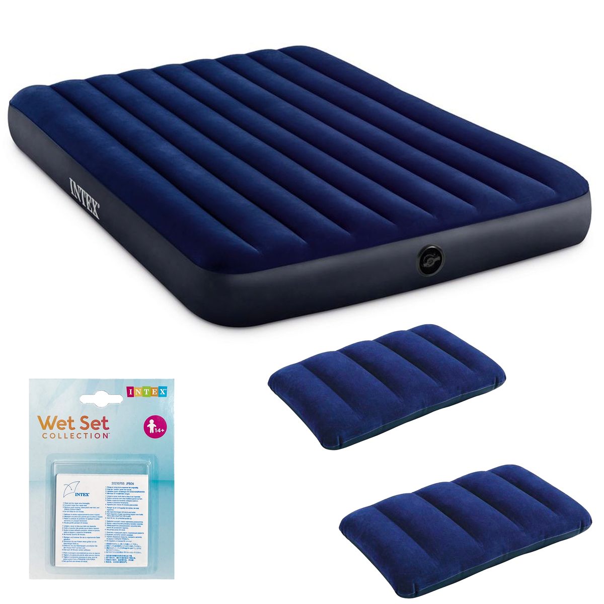 Combo Intex Airbed Dura Beam Queen Size + 2 Pillows + Repair Kit Shop