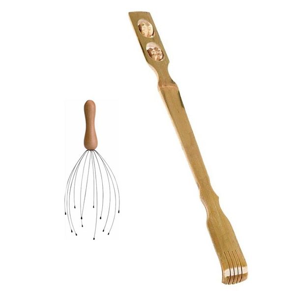 Head &amp; Scalp Massager + Bamboo Back Scratcher Pamper Set