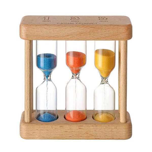 Wooden 1/3/5 Minute Hourglass Creative Time Timing 3-in-1 Decoration