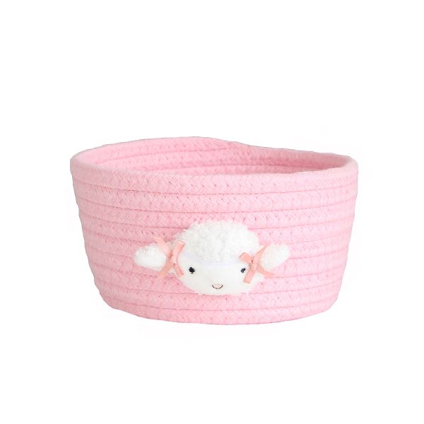 Cartoon Animals Hand Woven Storage Basket Toys Organizer -Pink