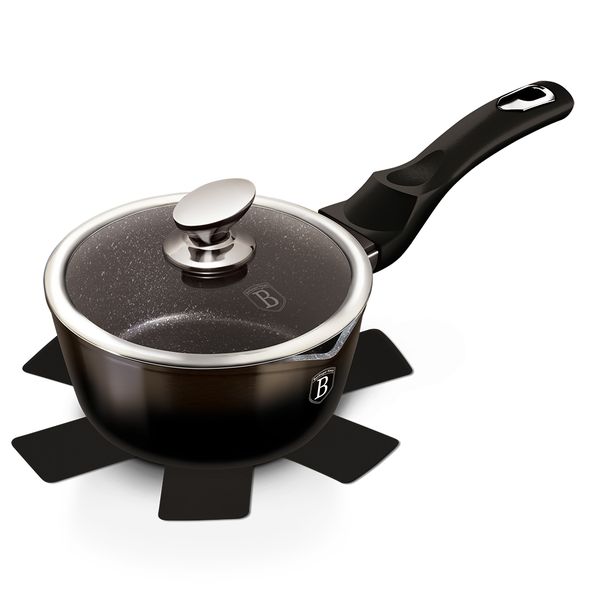 Berlinger Haus 16cm Marble Coating Sauce Pan with Lid - Shine Black Edition