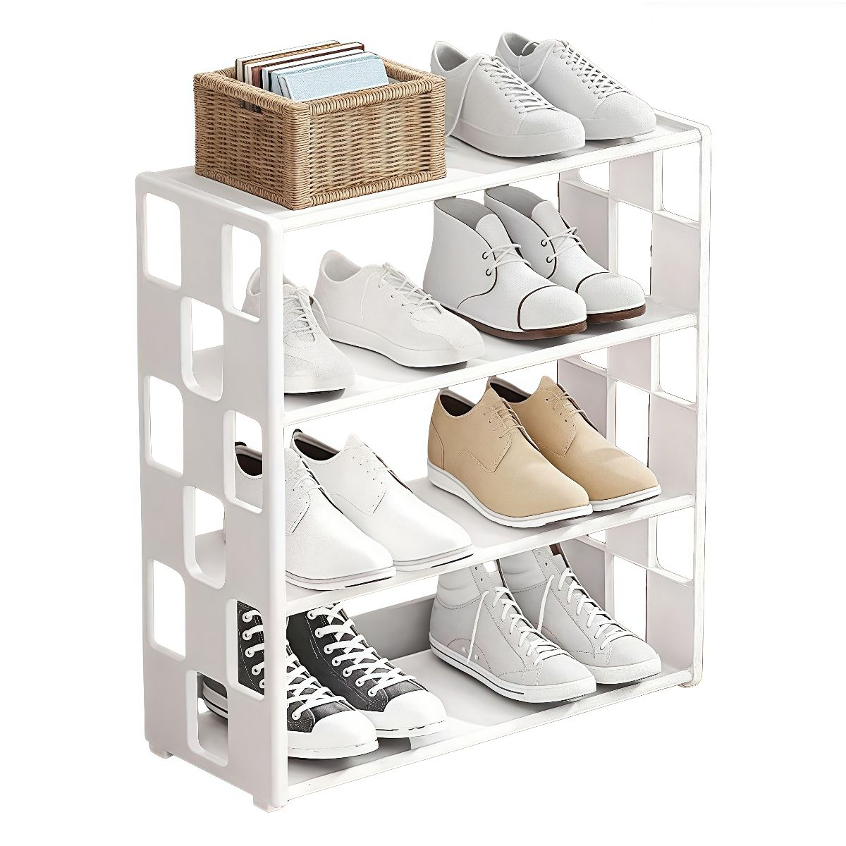 4-Tier Stackable Shoe Rack Freestanding Shoe Organizer - White