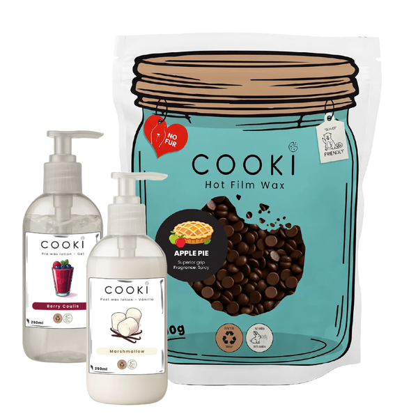 Cooki Apple Pie Hot Film Wax 800g, Pre Wax Lotion + Post Wax Lotion