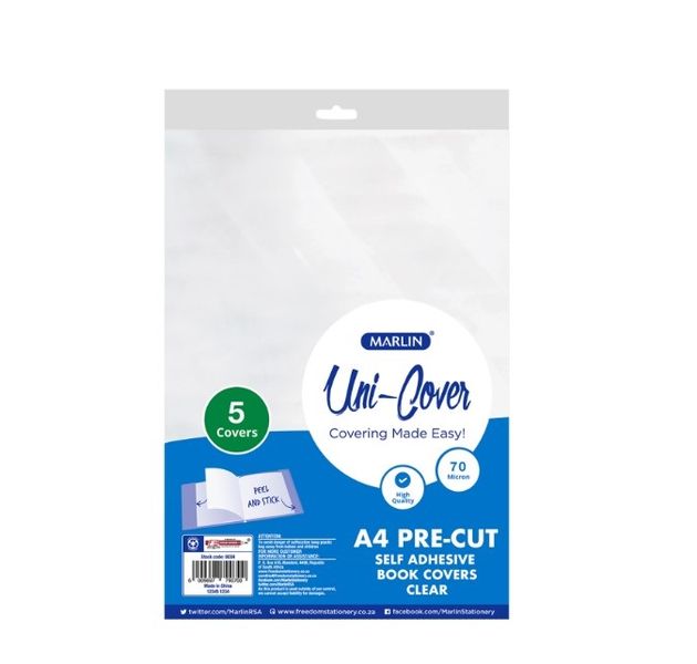 Marlin - 5 A4 Pre-Cut Clear Self Adhesive Book Covers (Pack Of 10)