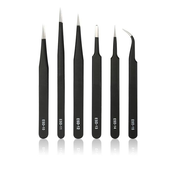 BasicX Pro 6 in 1 Stainless Steel Anti Static Precision Tweezers Set