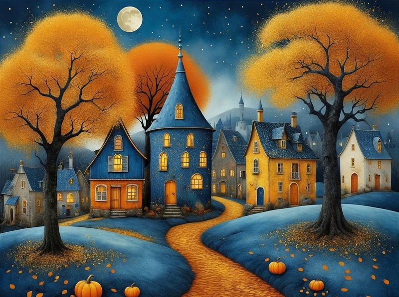 Modern Canvas Wall Art Home Decor - Blue Village