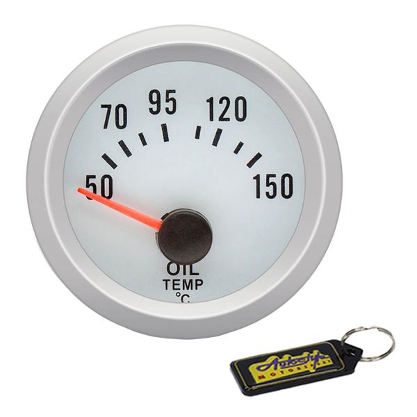 Autogauge 2" Oil Temperature Gauge - Silver Trim &amp; Gel Key Holder