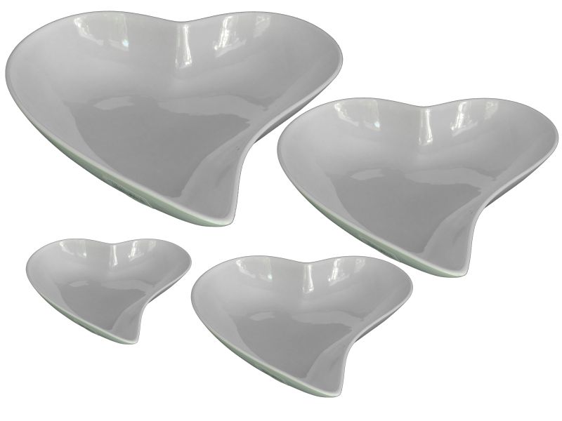 Heart Shape White Ceramic Serving Platters - Set 4 (14cm,19cm,24cm,28cm)