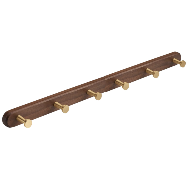 Decor Wall Mount Elegant Walnut 6 Hooks Wooden Coat Rack - (60cm)