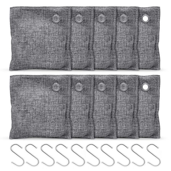 Chenshia 10x100g Activated Charcoal Odor Absorbers, Hooks- Closet, Shoe,Car