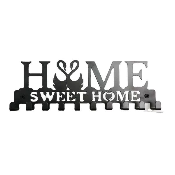 Swan Home Key Rack Hanger- 10 Hooks- Black