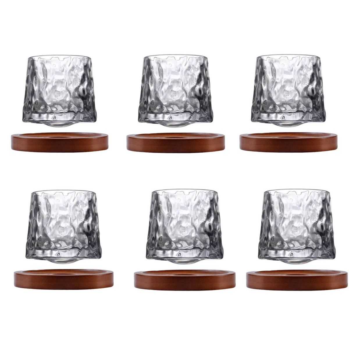 350ML Rocking Crystal Whiskey Glass Wine Glass with Wooden Saucer, Set