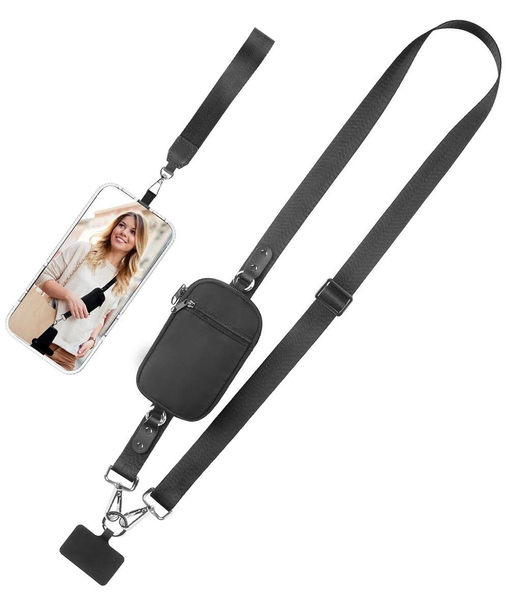 Phone Lanyard Crossbody Wrist Strap Clip & Go Strap with Wallet Crossbody - Black