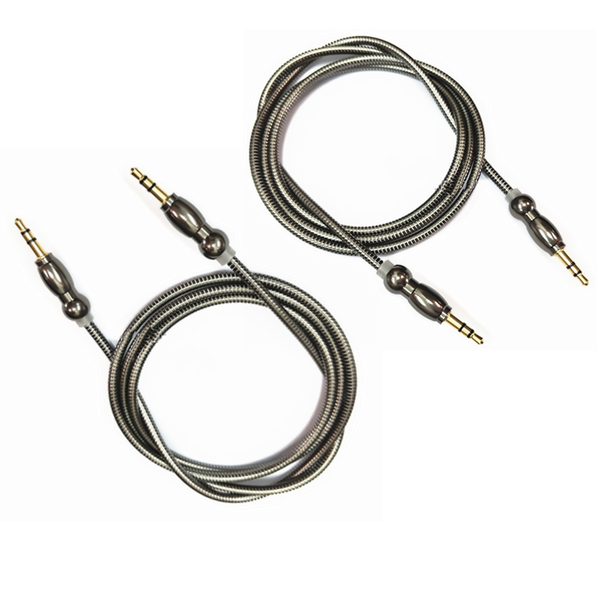 AfroTech Metal braided 3.5mm stereo audio aux cable Silver Pack of 2