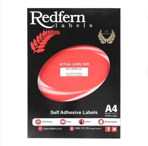 Redfern Rectangle Self Adhesive Labels (Box Of 100)