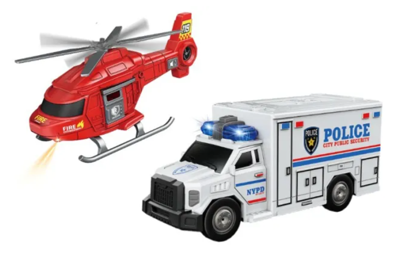 SamMag 2 Pack City Guardians Police Helicopter, and Ambulance Toy Playsets