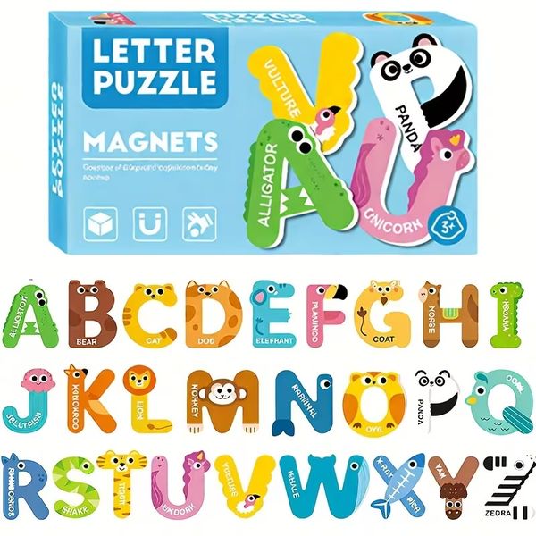 Kids Uppercase Alphabet Letter Puzzle Magnets | Animal Cartoon ABC Learning