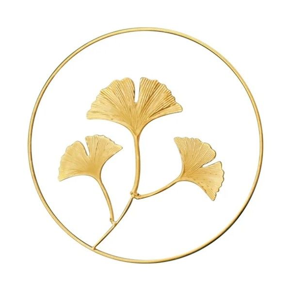 Botanical Wall Art Ginkgo &amp; Monstera Leaf Decor In Round Frames - Gold