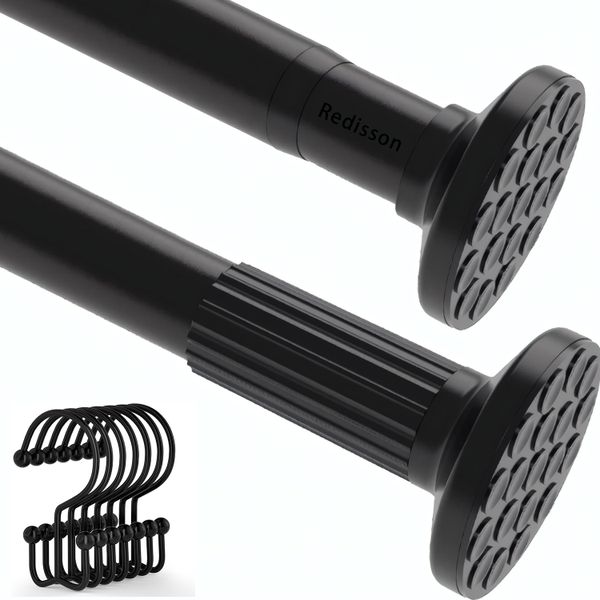 Redisson Shower Curtain Rod Extendable/12 x Shower Curtain Hooks, No Drilling