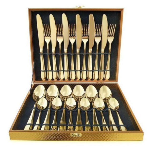 Ojees- 24 Piece luxurious Stainless Steel Cutlery Set - Gold